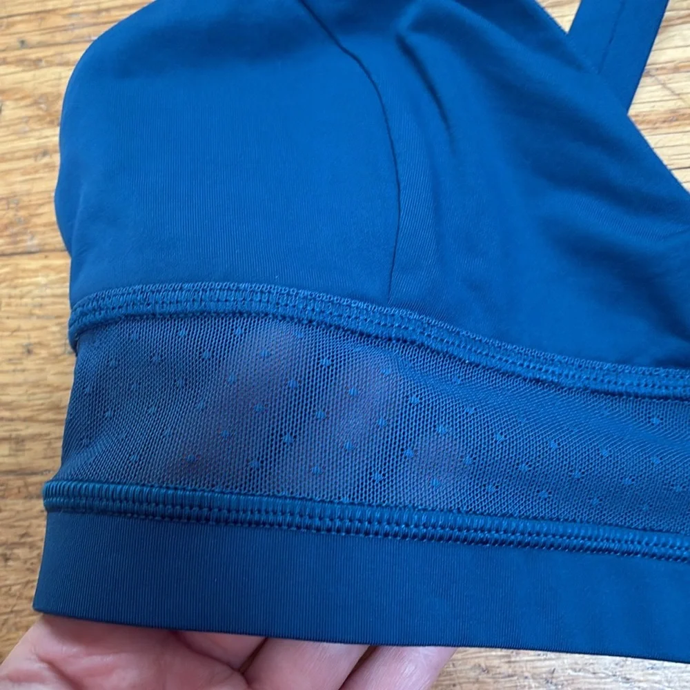 Lululemon Athletica Long Line Poseidon Teal Mesh Cross Back Sports Bra